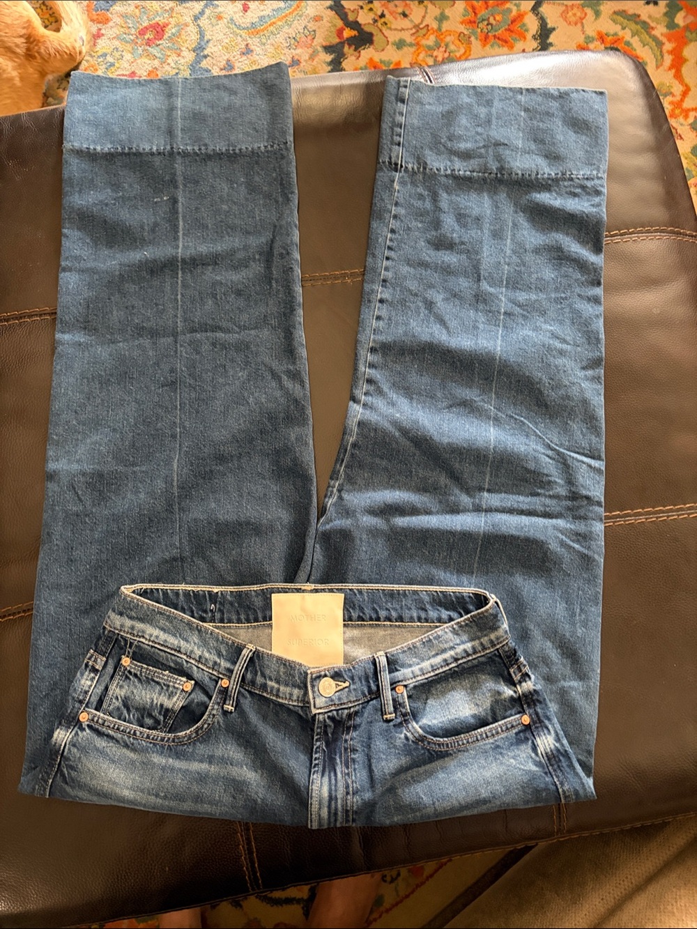 MOTHER Superior Blue Flare Jeans with Subtle Fade